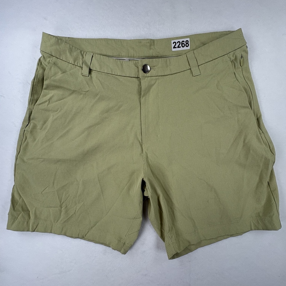 Lululemon Commission Shorts Mens 32 Green 7” Classic Fit WovenAir ABC Stretch